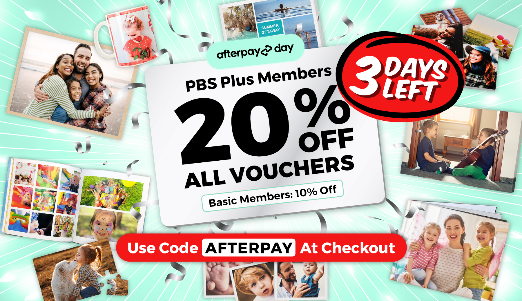 Afterpay Day: PBS Plus members 20% off all vouchers, basic members 10% off. Use code AFTERPAY at checkout.
