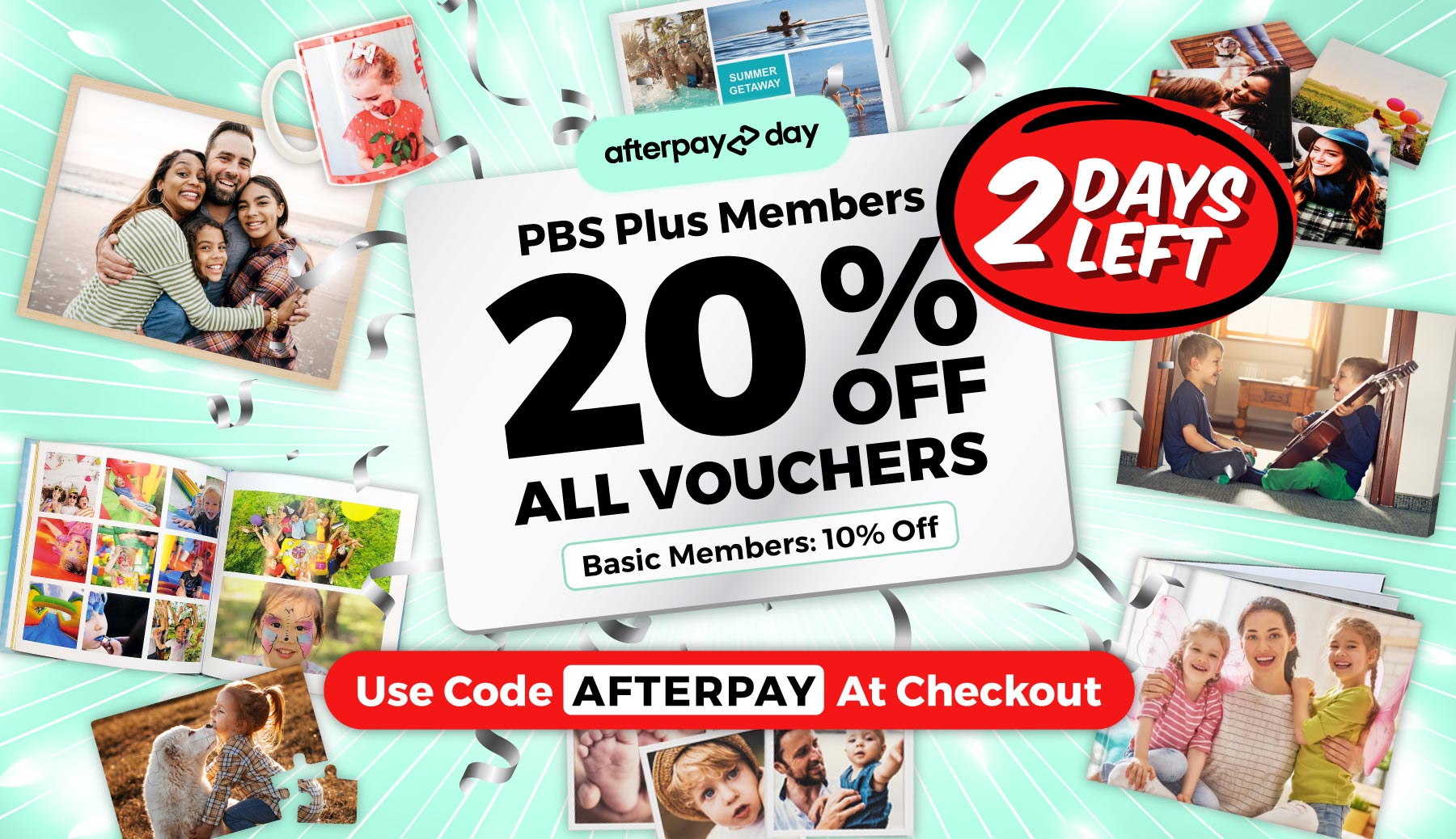 Afterpay Day: PBS Plus members 20% off all vouchers, basic members 10% off. Use code AFTERPAY at checkout.